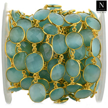 Load image into Gallery viewer, Aqua Chalcedony 10-15mm Mix Faceted Gold Plated Bezel Continuous Connector Chain
