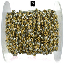 Load image into Gallery viewer, Pyrite Faceted Bead Rosary Chain 3-3.5mm Gold Plated Bead Rosary 5FT
