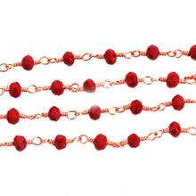 Load image into Gallery viewer, 5ft Red Coral 3-3.5mm Rose Gold Wire Wrapped Beads Rosary | Gemstone Rosary Chain | Wholesale Chain Faceted Crystal
