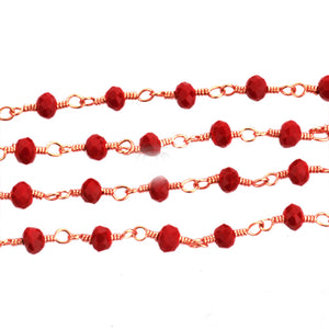 5ft Red Coral 3-3.5mm Rose Gold Wire Wrapped Beads Rosary | Gemstone Rosary Chain | Wholesale Chain Faceted Crystal