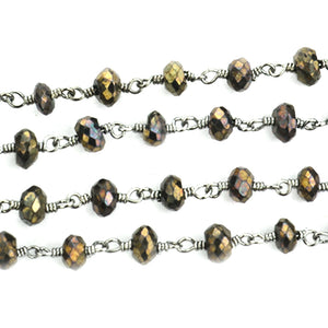 Mystique Pyrite Faceted Large Beads 5-6mm Oxidized Rosary Chain