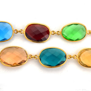 Multi Color Gemstone 10-15mm Mix Faceted Shape Gold Plated Bezel Continuous Connector Chain