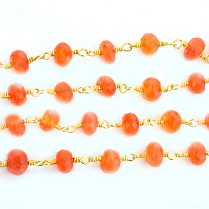 Carnelian Faceted Large Beads 5-6mm Gold Plated Rosary Chain