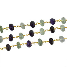 Load image into Gallery viewer, Amethyst With Green Amethyst Faceted Large Beads 7-8mm Gold Plated Rosary Chain
