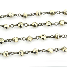Load image into Gallery viewer, Natural Pyrite Faceted Bead Rosary Chain 3-3.5mm Oxidized Bead Rosary 5FT
