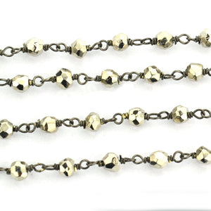 Natural Pyrite Faceted Bead Rosary Chain 3-3.5mm Oxidized Bead Rosary 5FT