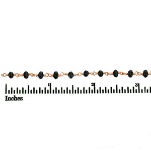 5ft Black Spinel 3-3.5mm Rose Gold Wire Wrapped Beads Rosary | Gemstone Rosary Chain | Wholesale Chain Faceted Crystal