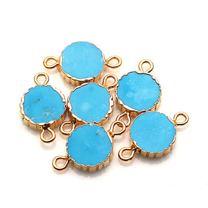 10pc Set Zig Zag Gold Electroplated Round Double Bail Gemstone Link Connector 12mm