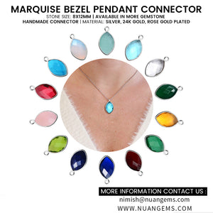 10pc Set Marquise Shape Birthstone Single Bail Silver Plated Bezel Link Gemstone Connectors 8X12mm