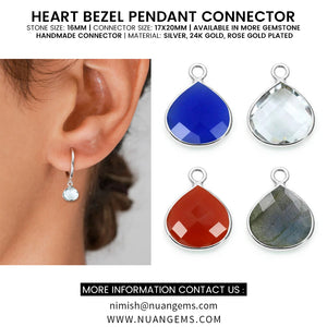 10pc Set Heart Birthstone Single Point Bail Silver Plated Bezel Link Gemstone Connectors 16mm