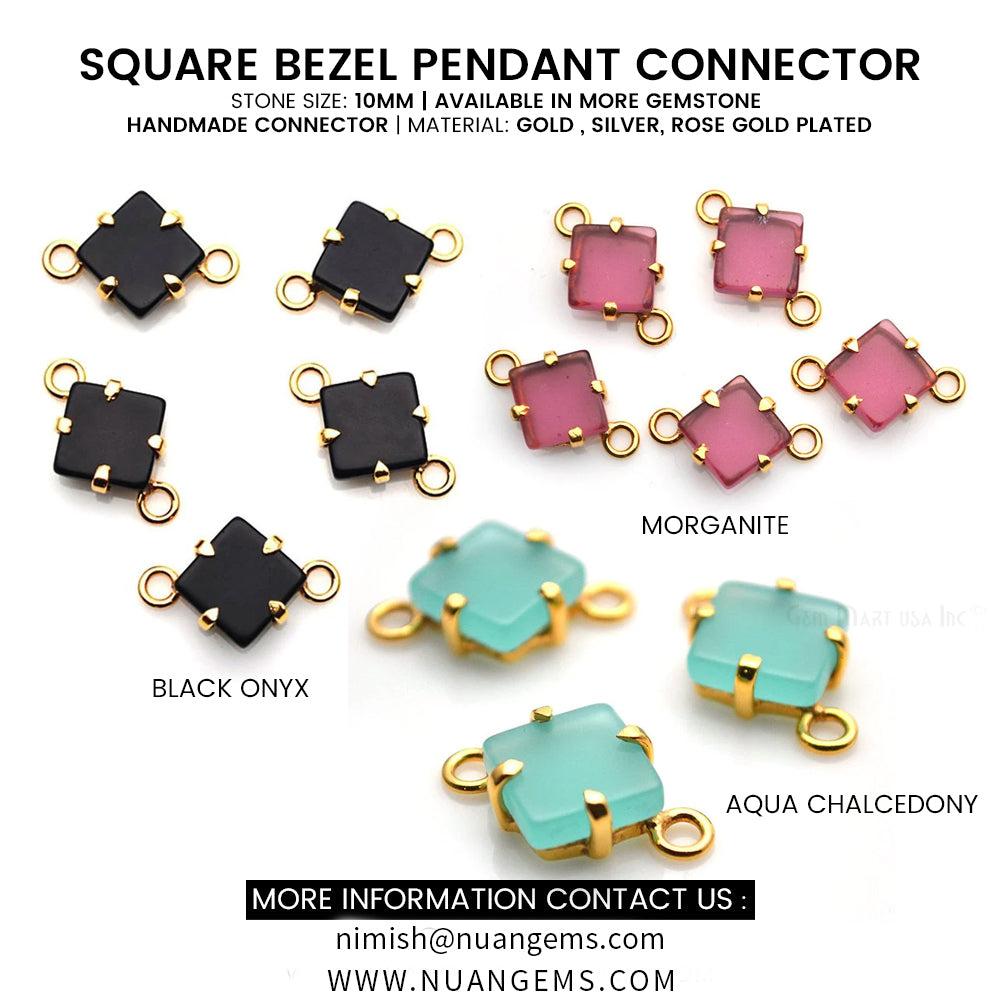 10pc Lot Square Birthstone Double Bail Gold Plated Prong Setting Bezel Gemstone Connectors 10mm