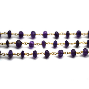 Amethyst Faceted Large Beads 5-6mm Gold Plated Rosary Chain