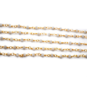 5ft Mother of Pearl 2-2.5mm Gold Wire Wrapped Beads Rosary | Gemstone Rosary Chain | Wholesale Chain Faceted Crystal