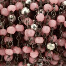 Load image into Gallery viewer, Rose chalcedony With Silver Pyrite Faceted Bead Rosary Chain 3-3.5mm Oxidized Bead Rosary 5FT

