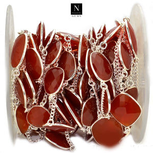 Carnelian 15mm Mix Shape Silver Plated Wholesale Connector Rosary Chain