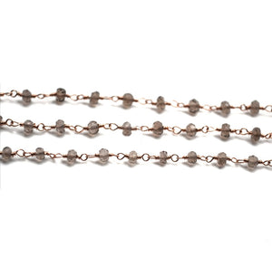5ft Smoky Topaz 3-3.5mm Rose Gold Wire Wrapped Beads Rosary | Gemstone Rosary Chain | Wholesale Chain Faceted Crystal