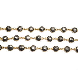 Pyrite 8mm Round Gold Plated Bezel Continuous Connector Chain