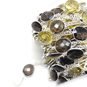 Smoky With Lemon Topaz 10-15mm Mix Shape Silver Plated Wholesale Connector Rosary Chain