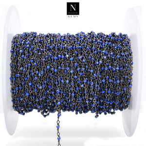 5ft Lapis Rondelle 2-2.5mm Oxidized Wrapped Beads Rosary | Gemstone Rosary Chain | Wholesale Chain Faceted Crystal