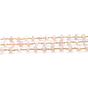 Rose Quartz Faceted Large Beads 7-8mm Gold Plated Rosary Chain