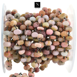 Pink Opal Faceted Large Beads 7-8mm Oxidized Rosary Chain