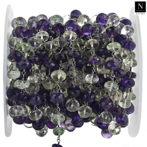 Amethyst With Green Amethyst Faceted Large Beads 7-8mm Oxidized Rosary Chain