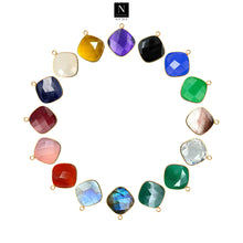 Load image into Gallery viewer, 10pc Set Cushion Birthstone Single Bail Gold Plated Bezel Link Gemstone Connectors 16mm
