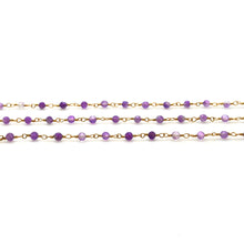Load image into Gallery viewer, Shaded Amethyst Faceted Bead Rosary Chain 3-3.5mm Gold Plated Bead Rosary 5FT
