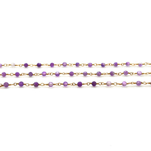 Shaded Amethyst Faceted Bead Rosary Chain 3-3.5mm Gold Plated Bead Rosary 5FT