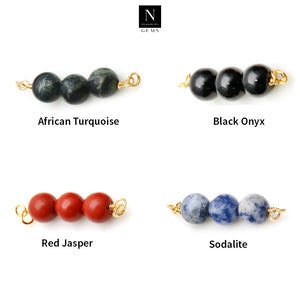 5PC Round Gemstone Three Beads | Beads Gold Chain Necklace | Three Ball Bead Pendant Necklace | Round Beads