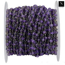 Load image into Gallery viewer, Amethyst Faceted Bead Rosary Chain 3-3.5mm Oxidized Bead Rosary 5FT
