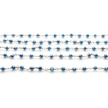 Load image into Gallery viewer, Metallic Blue Ray Pyrite Faceted Bead Rosary Chain 3-3.5mm Silver Plated Bead Rosary 5FT
