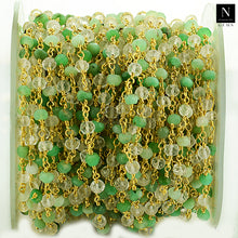 Load image into Gallery viewer, Chrysoprase With Crystal Faceted Bead Rosary Chain 3-3.5mm Gold Plated Bead Rosary 5FT
