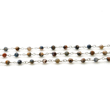 Load image into Gallery viewer, Pietersite Faceted Bead Rosary Chain 3-3.5mm Silver Plated Bead Rosary 5FT
