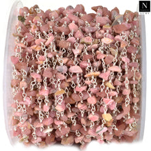Load image into Gallery viewer, Pink Opal Nugget Beads Rosary 4-6mm Silver Plated Rosary 5FT
