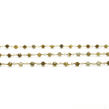 Load image into Gallery viewer, Yellow Labradorite Faceted Bead Rosary Chain 3-3.5mm Gold Plated Bead Rosary 5FT
