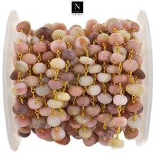 Load image into Gallery viewer, Pink Opal Faceted Large Beads 7-8mm Gold Plated Rosary Chain
