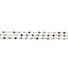 Load image into Gallery viewer, Multi Stone Faceted Bead Rosary Chain 3-3.5mm Silver Plated Bead Rosary 5FT
