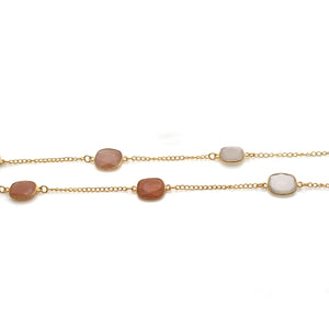 Multi Moonstone 10-15mm Mix Shape Gold Plated Wholesale Connector Rosary Chain