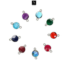 Load image into Gallery viewer, 10pc Set Round Birthstone Double Bail Silver Plated Bezel Link Gemstone Connectors 6mm
