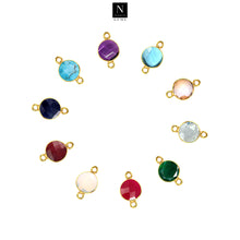 Load image into Gallery viewer, 10pc Set Round Birthstone Double Bail Gold Plated Bezel Link Gemstone Connectors 6mm
