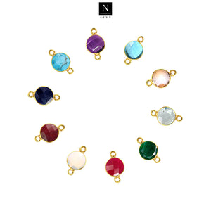 10pc Set Round Birthstone Double Bail Gold Plated Bezel Link Gemstone Connectors 6mm