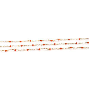 5ft Carnelian With Rainbow 2-2.5mm Gold Wire Wrapped Beads Rosary | Gemstone Rosary Chain | Wholesale Chain Faceted Crystal