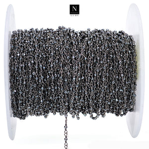 5ft Black Pyrite 2-2.5mm Oxidized Wrapped Beads Rosary | Gemstone Rosary Chain | Wholesale Chain Faceted Crystal