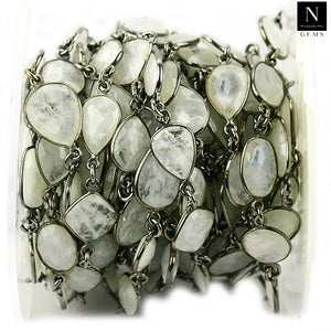 Rainbow Moonstone 10mm Mix Faceted Shape Oxidized Bezel Continuous Connector Chain