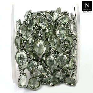 Green Amethyst 10mm Mix Shape Oxidized Bezel Continuous Connector Chain