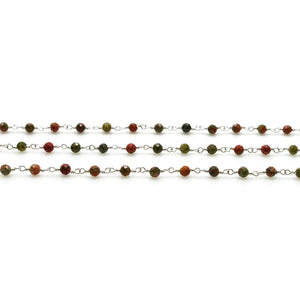 Unakite Faceted Bead Rosary Chain 3-3.5mm Silver Plated Bead Rosary 5FT