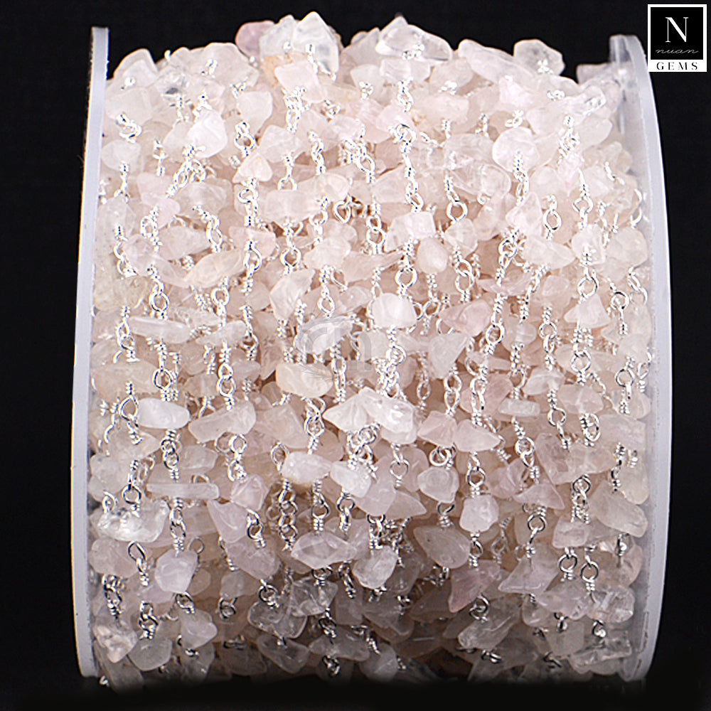 Rose Quartz Nugget Beads Rosary 4-6mm Silver Plated Rosary 5FT