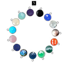Load image into Gallery viewer, 10pc Set Round Single Birthstone Single Bail Silver Plated Bezel Link Gemstone Connectors 10mm
