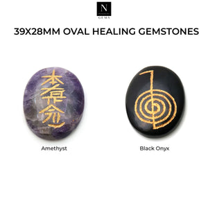 5 Set Reiki Symbol Engraved Gemstones | 4 Reiki Palm Stones | 39x28mm Oval | Reiki Symbols Set